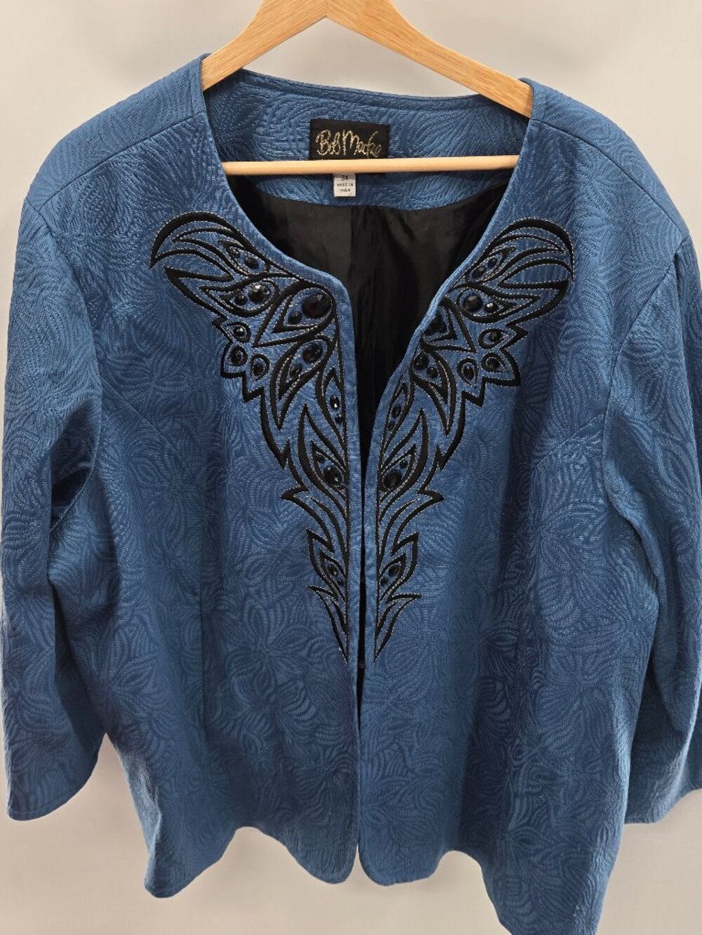 Bob Mackie Wearable Art Blue Jacquard Emblellished Beaded Jacket Jacket 3x